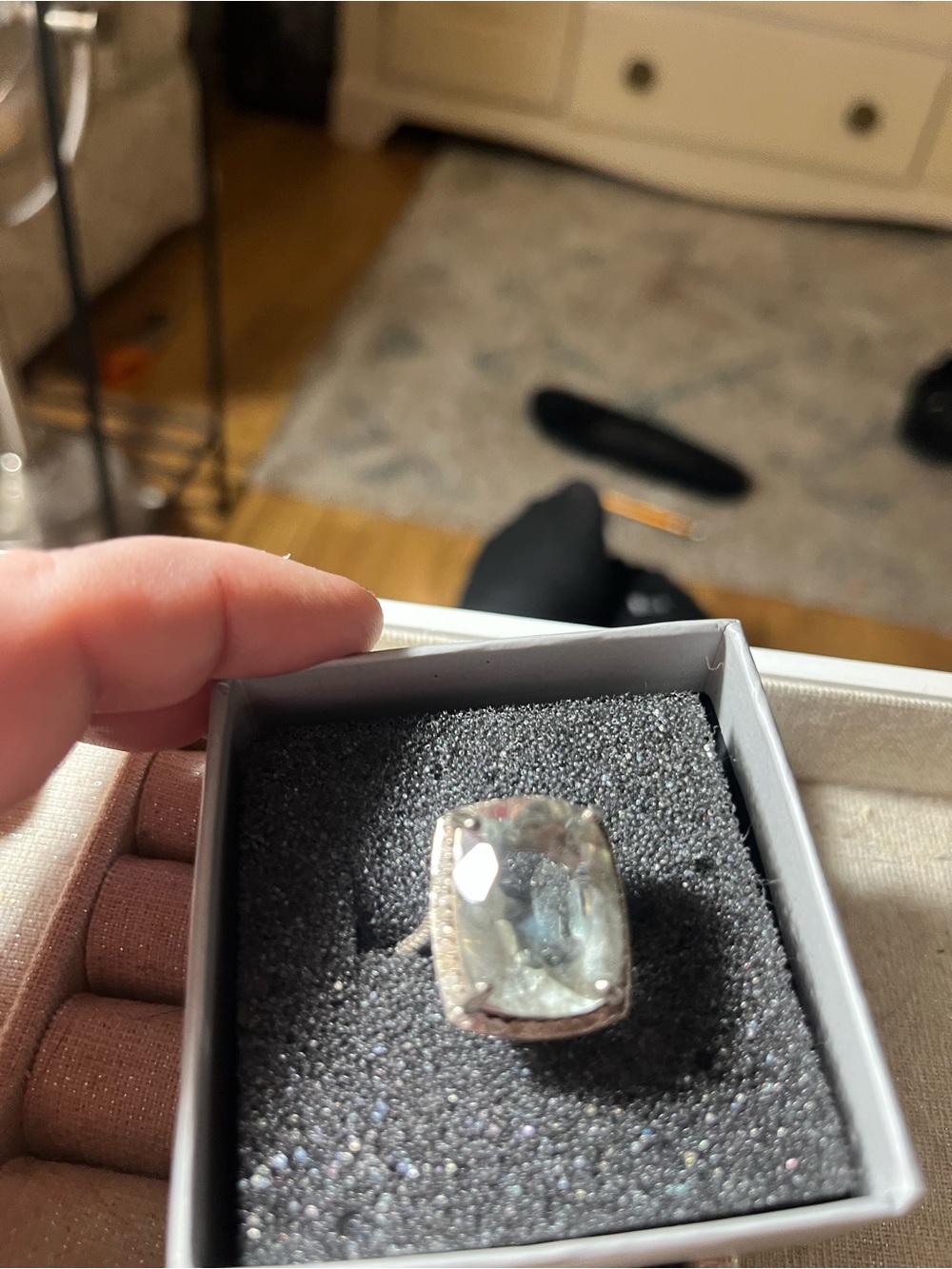 Light Green Clear Cushion-Cut Crystal Ring - Women Jewelry